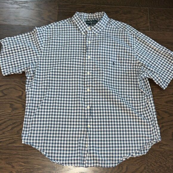 Big Man Polo Ralph Lauren Pony SS Blue Check Plaid Madras Cotton Shirt 2XB Big - Picture 5 of 6